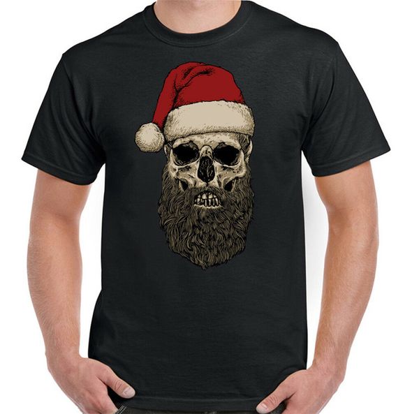 

санта череп рождество футболка xmas mens смешной борода hat secret santa байкер велосипед casual cotton unisex tee shirt