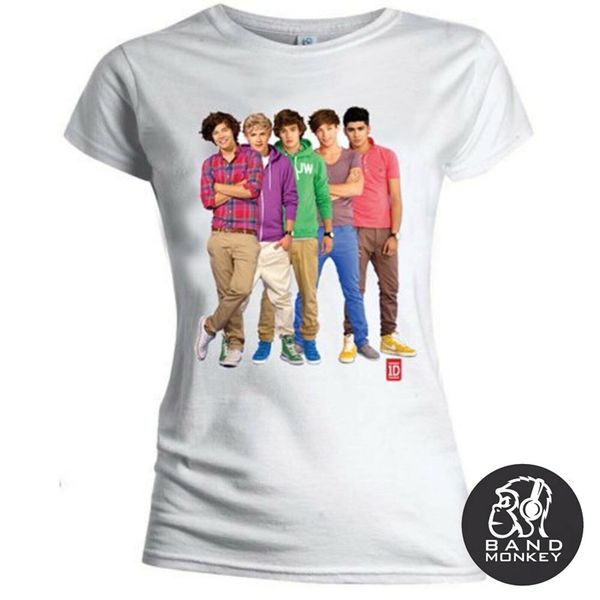 

one direction ladies t-shirt group standing colour with skinny fitting mans unique cotton short sleeves o-neck t shirt