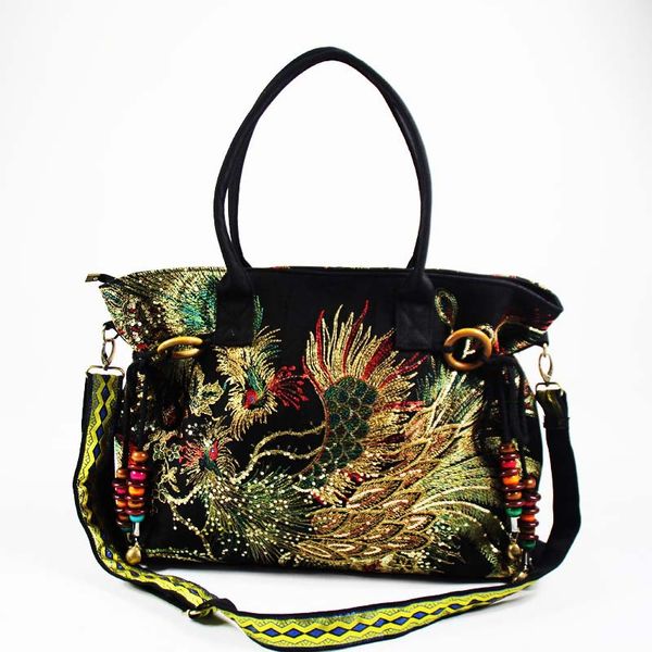 

ethnic style retro casual double-sided embroidery flower phoenix handbag shoulder messenger bag female canvas bag