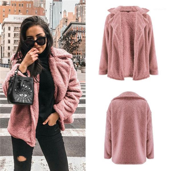 

lapel neck solid color long sleeve womens coats fashion female streetwear clothing designer fleece womens jackets autumn cardigan, Black;brown