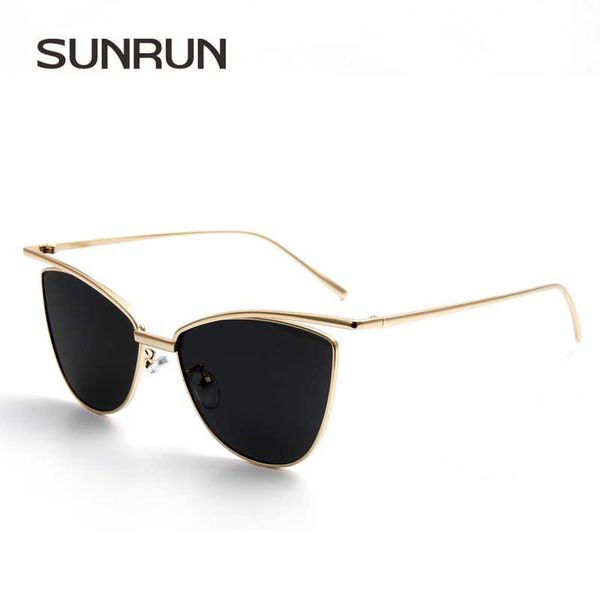

sunrun cat eye women sunglasses brand designer metal frame sun glasses coating mirror uv400 oculos gafas de sol 9068, White;black