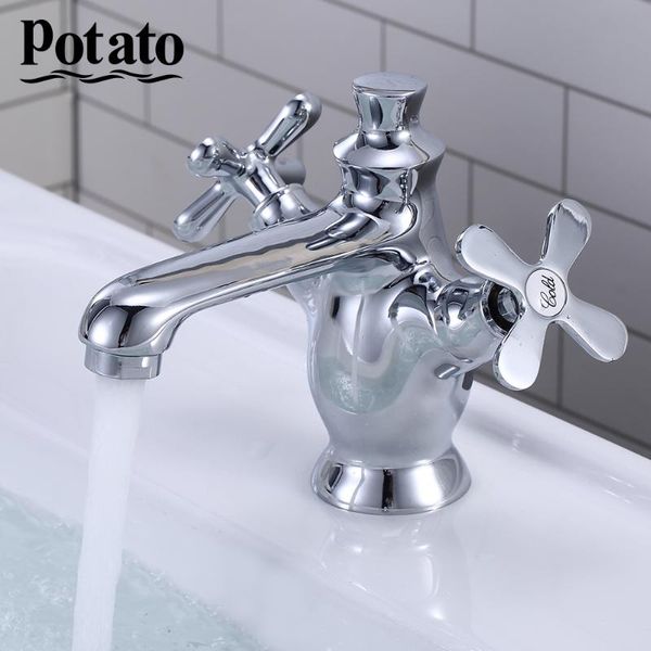 

bathroom sink faucets potato tap dual handle basin vessel taps deck mounted brass &cold washing faucet p10321
