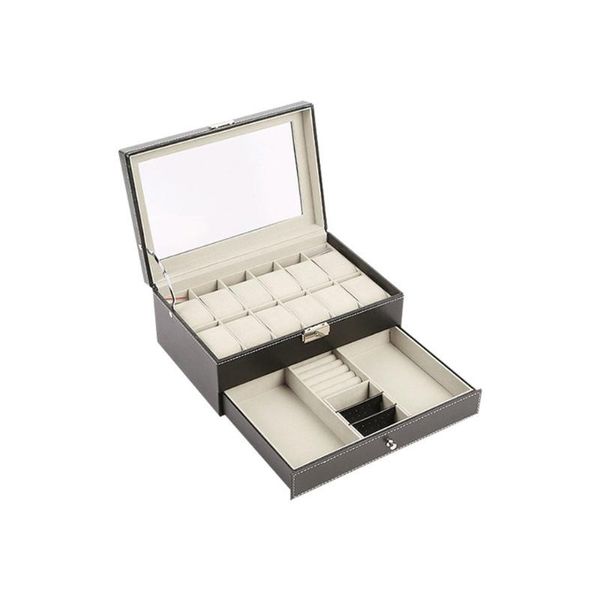 

12 slot black watch box portable zippertravel watch case watches collector storage box organizer holder double layer, Black;blue