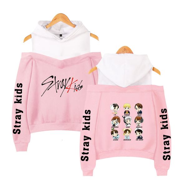 

stray kids kpop off-shoulder sweatshirt women fashion hip pop printed women hoodies highstreet sweatshirt xs-2xl drop shipping, Black