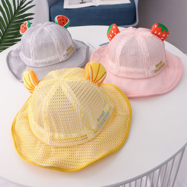 

cloches 2021 korean summer breathable mesh cap for kids bucket hat girls boys child fruit sun beach outdoor school bob chapeau, Blue;gray
