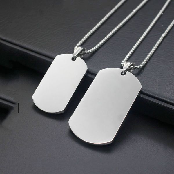 

chains punk cool blank stainless steel mens army style dog tags pendant & necklace fashion keychain men jewelry 2 size, Silver