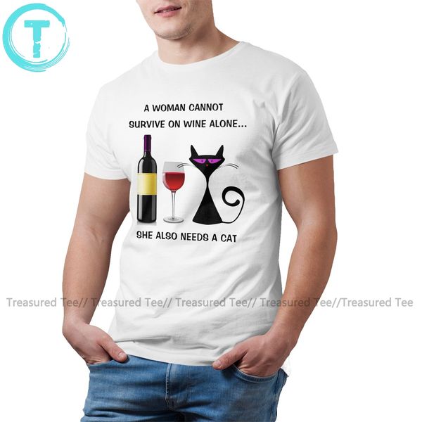 

funny cat t shirt a woman cannot survive on wine alone t-shirt short sleeve 100 percent cotton tee shirt funny tshirt