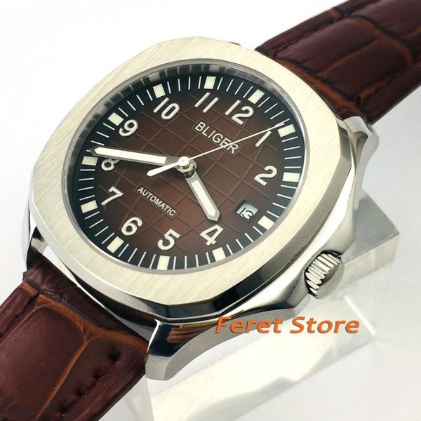 

40mm bliger brown dial luminous men's watch saphire glass automatic wrist watch b-10, Slivery;brown