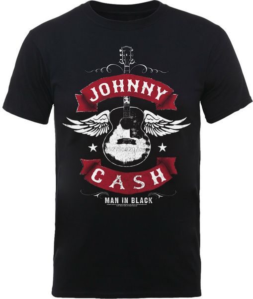 

johnny cash winged guitar man in black t-shirt official merchandise