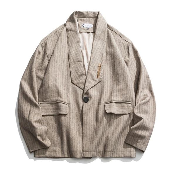 

men's suits & blazers korean style striped suit jacket man casual letter embroidered blazer men oversized blusa masculina khaki gray si, White;black