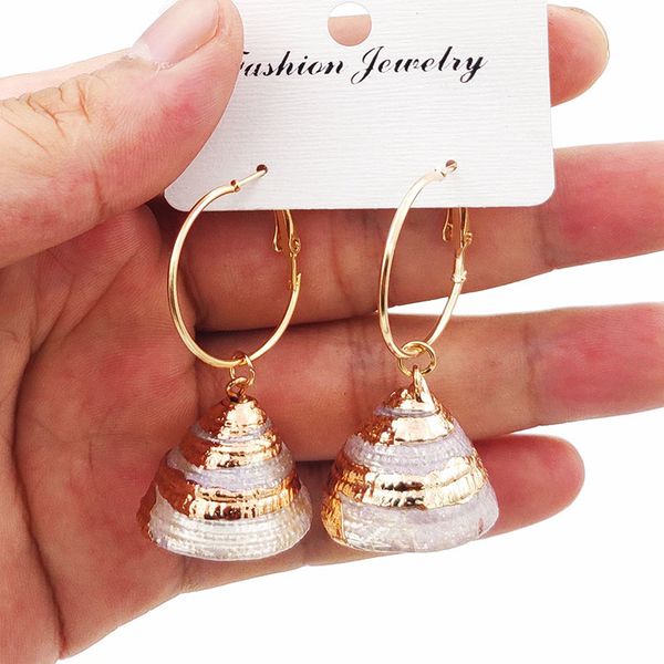 

2019 hawaii conch shell pendant earrings gold bohemian natural sea shell statement drop earrings maxi for women beach jewelry za
