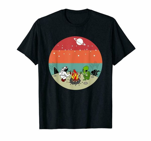 

new astronaut meets alien fire camping planet vintage black t-shirt s-3xl classic unique tee shirt