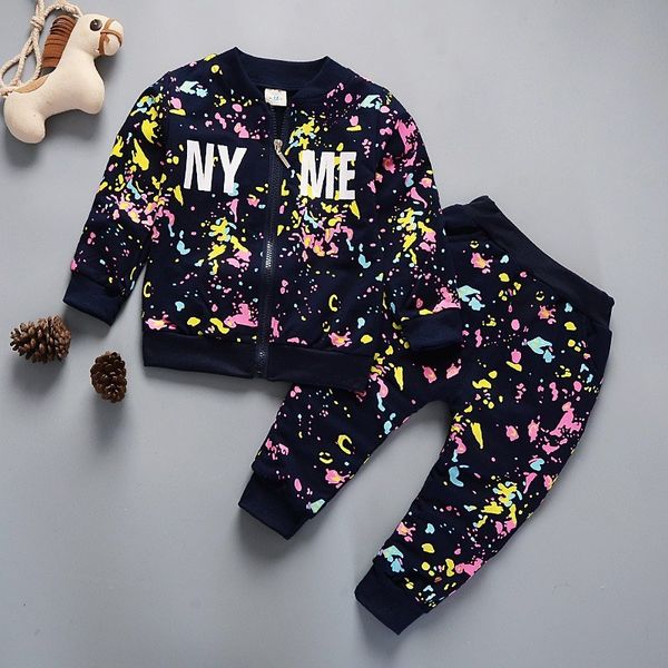 

kids clothes sets 2020 spring/autumn new long sleeve sweater+pants sports suit graffiti letter set 3-8 years costume design, White