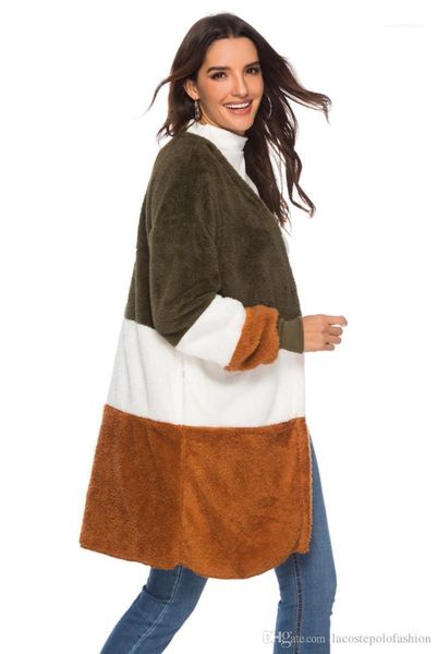 

donna casual wool cardigan fashion panelled womens faux fur rib cuff long sleeve spliced ladies coat, Black