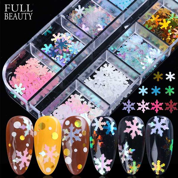 

12 type mixed christmas sequins nail art glitter snowflakes flakes mermaid white silver slice for 3d charms accessories chxa-c, Silver;gold