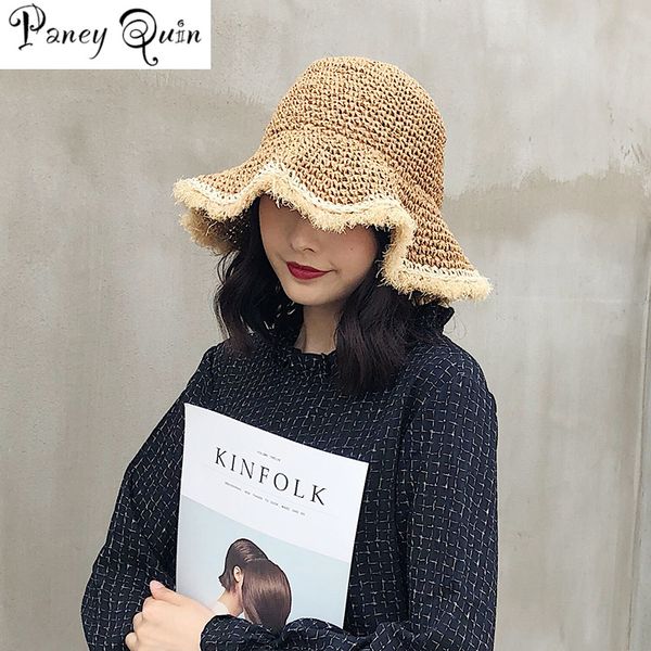 

wide brim hats hat woman summer straw folding outdoor sunshade furry edge hollowed beach women fashion elegante cap, Blue;gray