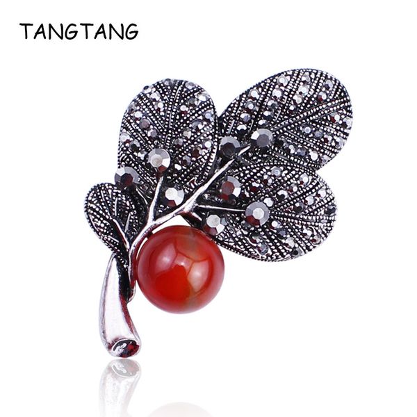 

antiquer black / родий стием завод дерево брошь pin с красным природа камень / серый имитация pearl rhinestone кристалл ювелирные изделия, Gray
