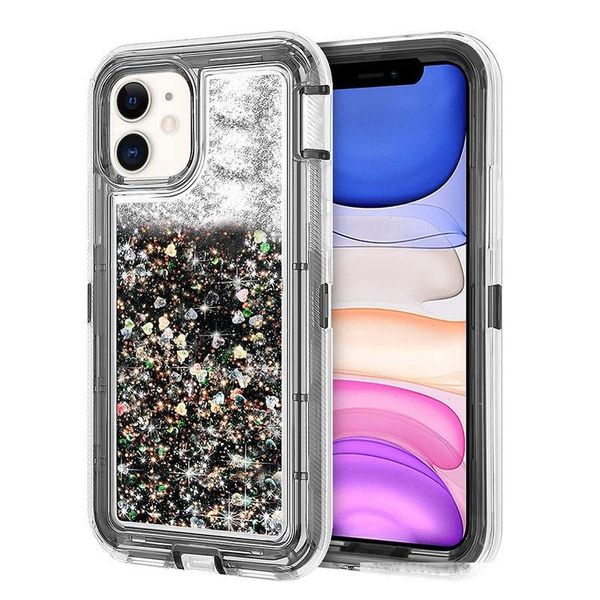 

glitter armor bling glitter liquid clear dropproof defender phone case for iphone 12 11 pro max xs xr 6 7 8 plus cases