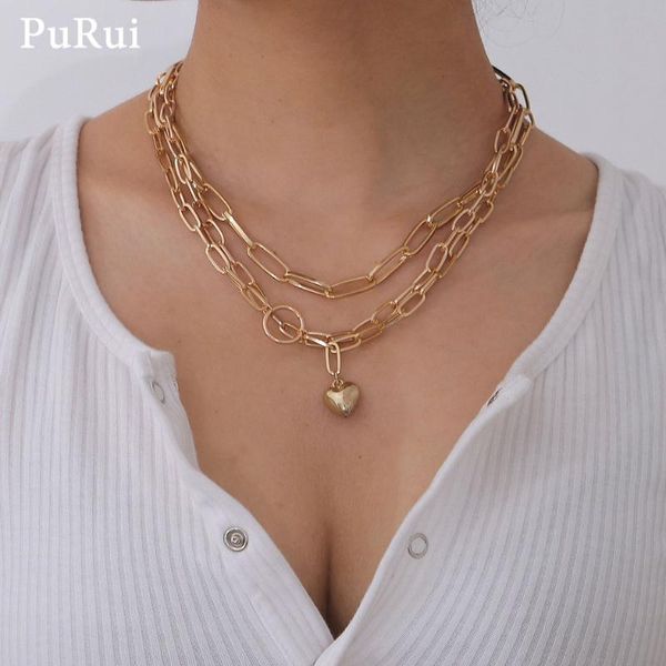 

pendant necklaces purui mulitylayer chain necklace for men women heart pedant punk hiphop rock street wear choker lovers collar jewelry, Silver