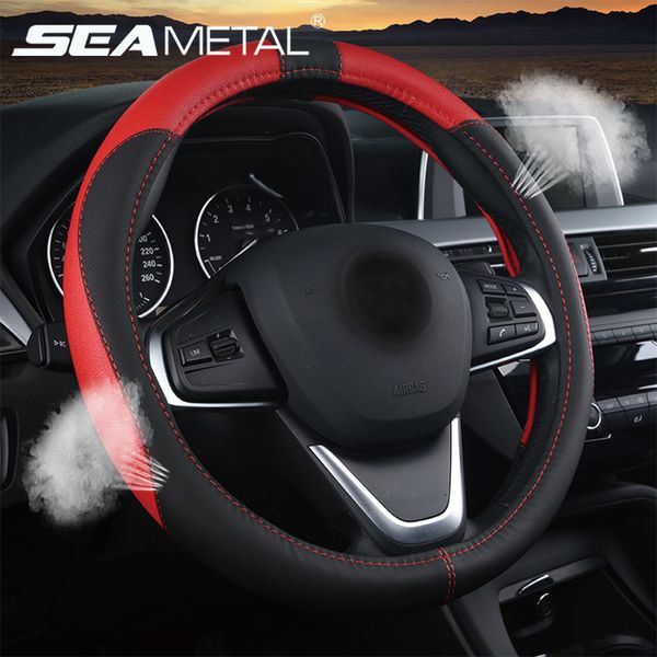 

seametal car steering wheel cover breathable anti slip pu leather steering cover universal 37-38cm auto wheel protector