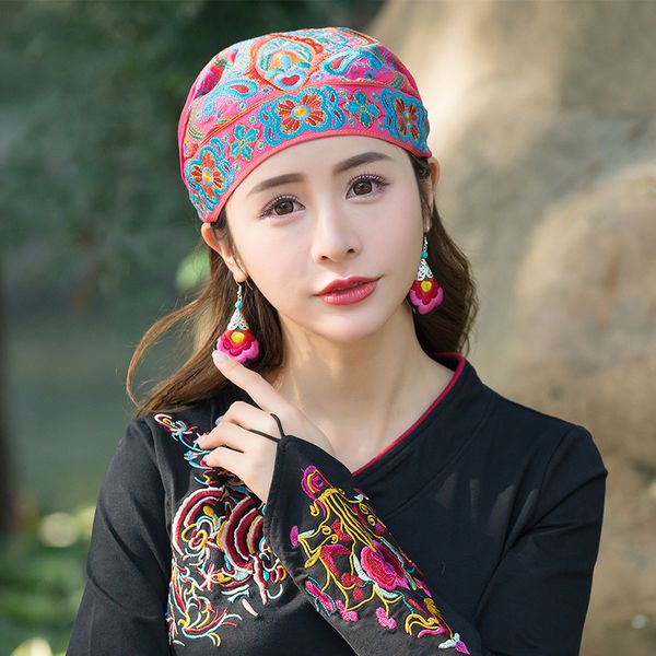 

berets 2021 retro style ethnic literature and art travel cap embroidery flower headband red printed hat winter female chapeau femme, Blue;gray