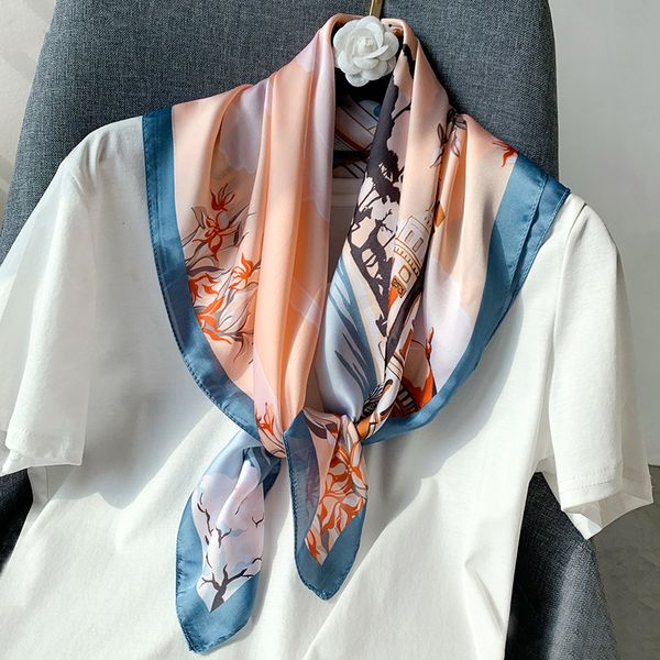 

new 2020 women scarf fashion foulard print silk scarves square handkerchief neck hair scarfs 70*70cm bandana cachecol hijab, Blue;gray