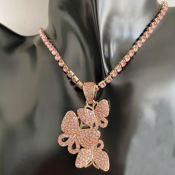 

niuyitid three butterfly pendant necklace women girls engagement party crystal chains femme jewelry, Golden;silver