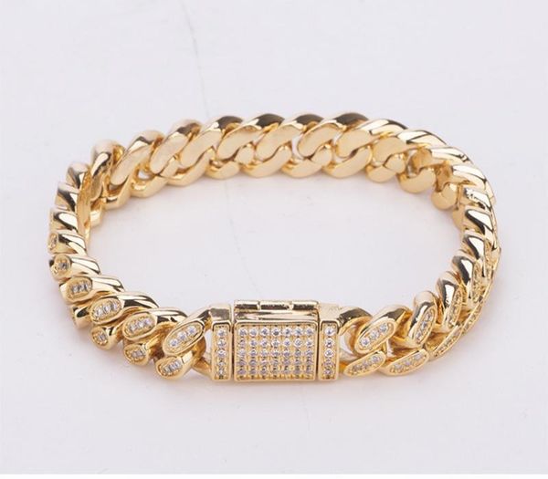 

donia jewelry fashion european and american copper micro inlaid zircon cuban bracelet box button men s hip hop style77, Black