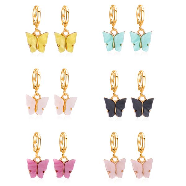 

1pc new acrylic butterfly earrings for women korea trendy simple cute animals pendant small hoop earrings ear stud jewelry e445, Golden;silver