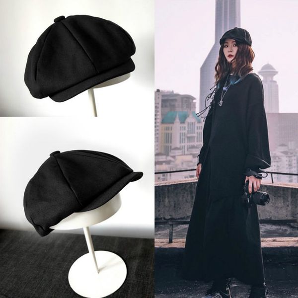 

black hat woman duck tongue cap literary octagonal cap british retro hat casual yang woman spring summer autumn winter, Blue;gray