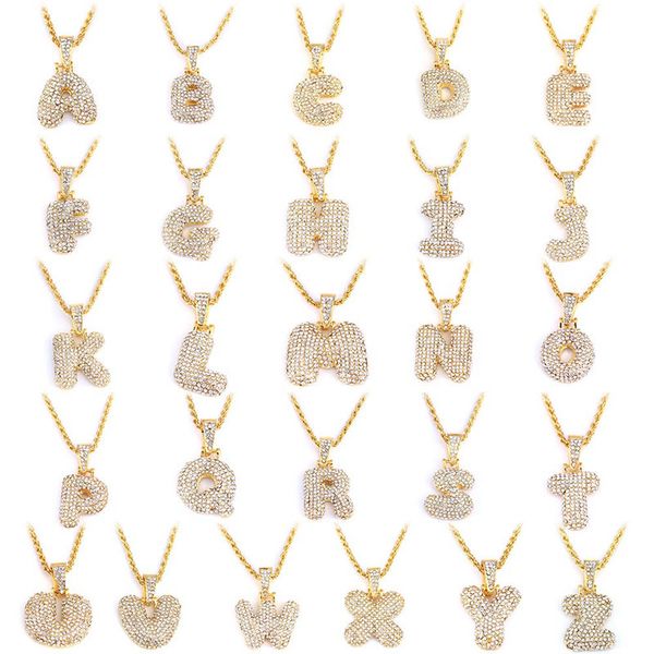 

custom bubble letters name pendant iced out gold silver rosegold rhinestone hip hop necklaces jewelry gift drop shipping
