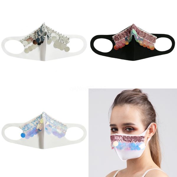 

summer sequins designer face mask sequined brand masks glitter washable double layers summer thin mouth cover cycling beach cool coverd72#52, Black