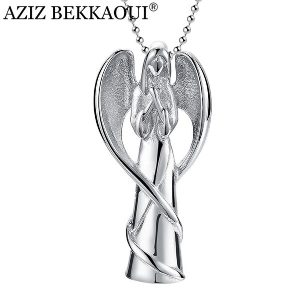 

aziz bekkaoui engrave name angel wing stainless steel cremation jewelry hold loved ones ashes keepsake cremation urn necklace, Silver