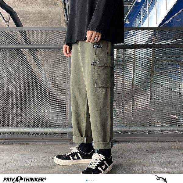 

harajuku men's side pocket cargo pants 2020 streetwear solid color man casual straight pants hip hop men harem pant, Black