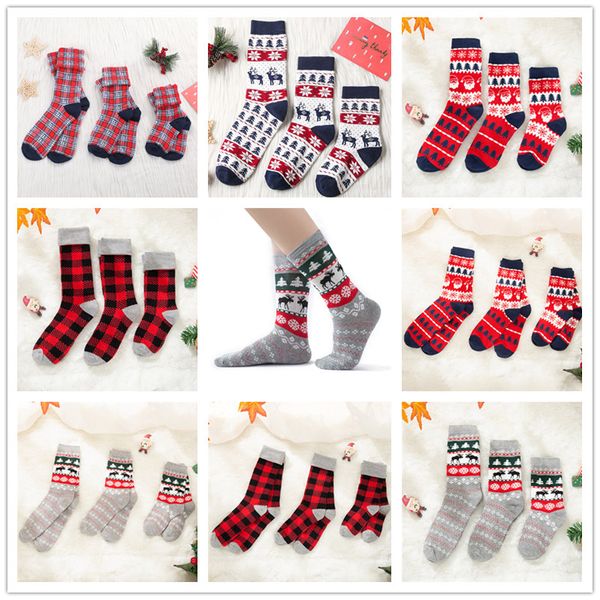 

kids christmas socks santa claus elk plaid stocking parent-child cartoon long sock autumn winter 0-6y baby girls parent socks d91006, Pink;yellow