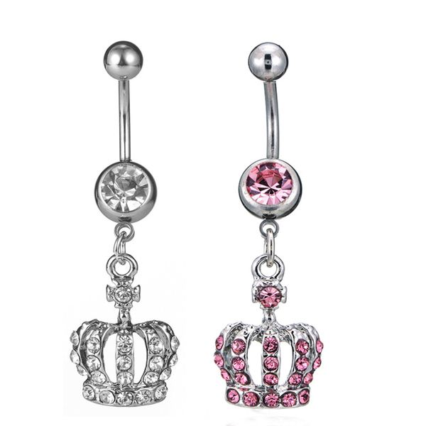 

d0698 ( 2 colors ) crown clear navel belly button ring piercing body jewlery 1.6*11*5/8, Silver