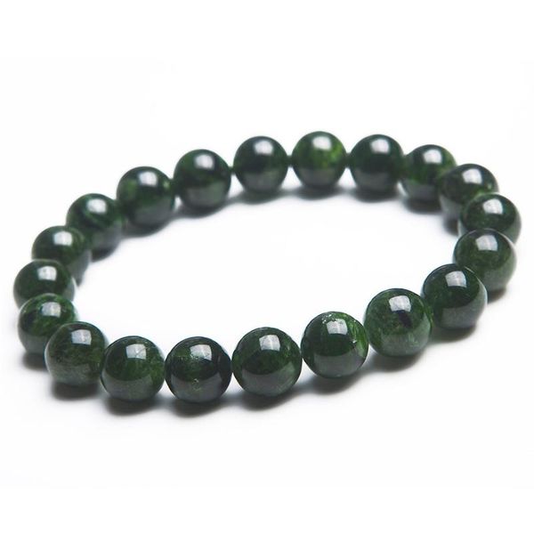 

drop shipping women female stretch healing crystal round bead bracelet green natural diopside bracelet 9mm, Black