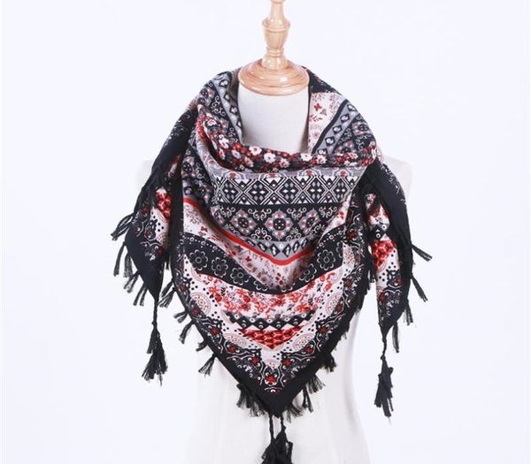 

110 * 110cm кисточкой шарф женщин twill хлопка bohemian этнический стиль шарф площади обертывания геометрическая печать шаль элегантный женс, Blue;gray