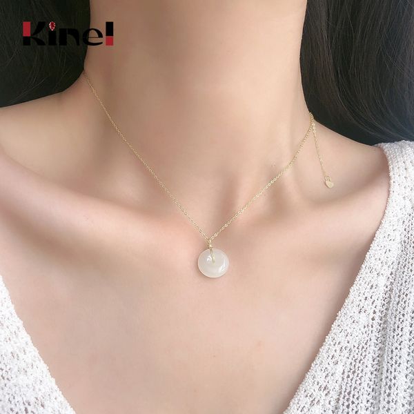 

chains kinel sterling silver natural jade pendant necklace ethnic ins simple necklaces 925 for women wedding jewelry