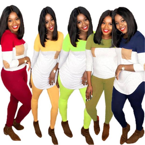 

women colorblock sports sets fashion casual round neck loose tracksuits designer female outfits skinny long sleeve trousers suits clothing, Gray