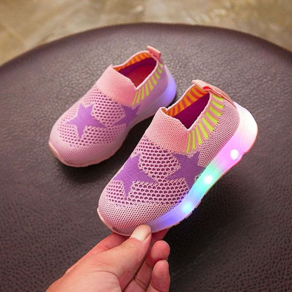

jaycosin fashion kids led light sneakers children luminous mesh breathable autumn sneaker boys girls outdoor slip on sports shoe, Black