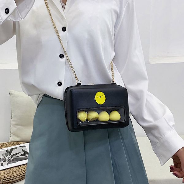 

selling cartoon transparent mini crossbody bags pu leather women shoulder messenger bag with chain strap -b5