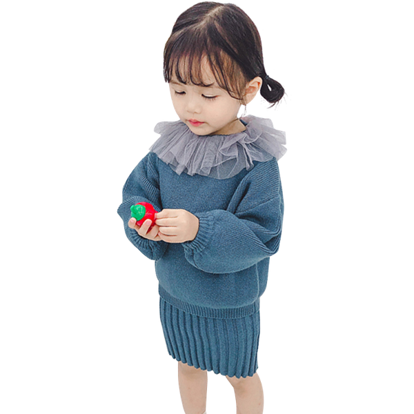 

clothing sets baby girl clothes mesh neck girls sweater + knitted skirt for spring autumn children's, White