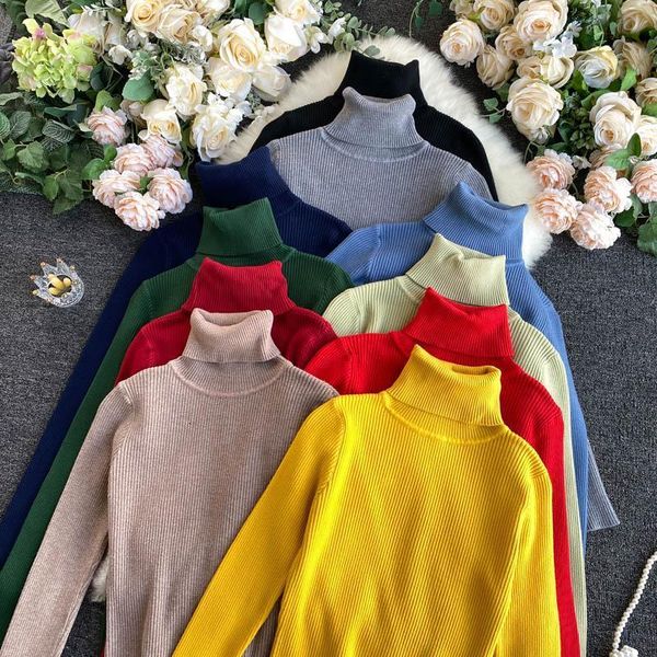 

turtleneck pullover women's 2020 tight korean-style new autumn winter knitted pullovers basic slim solid color sweater women, White;black