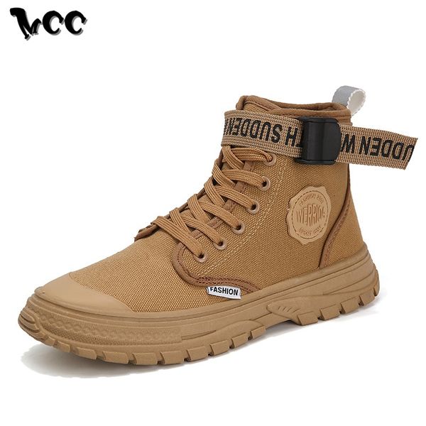 

retro style men boots high lace-up canvas shoes casual sneakers wear resistant boots with platform flat footwear, Black