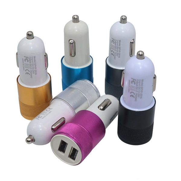 

2.1a 1a aluminum alloy 2 usb ports universal intelligent charging dual usb car charger for mobile phone