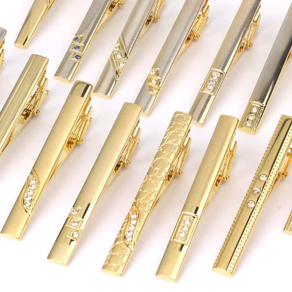 

new tie clips men's metal necktie bar crystal dress shirts tie pin for wedding ceremony metal gold clip man accessories, Silver;golden