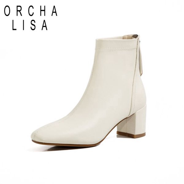 

orcha lisa autumn winter warm fur mid-calf boots square toe 6cm heels zipper solid big size 33-43 black white date work c1970