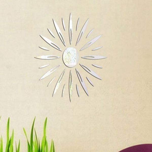 

set acrylic 3d sun mirror wall sticker wall decal art decor diy silver