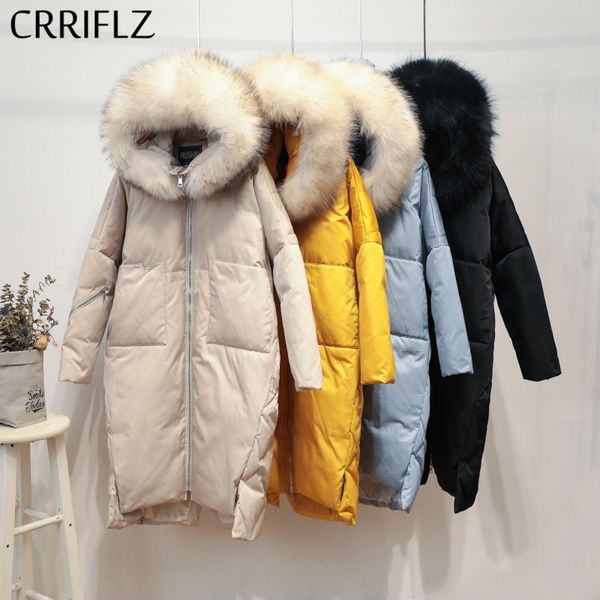 

women's down & parkas fashion raccoon fur collar long winter white duck jacket women solid slim warm thick hooded coats ladies parka, Black